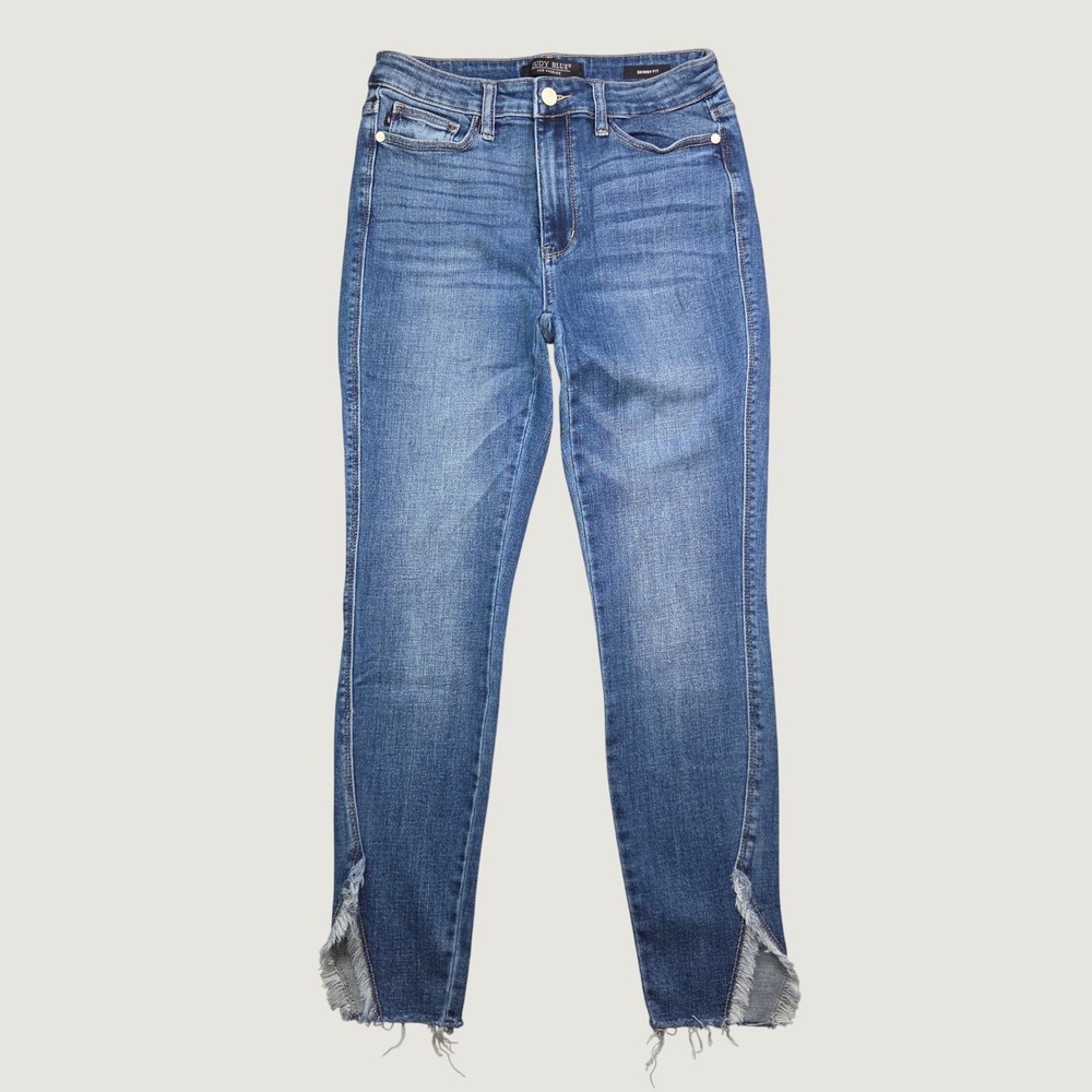 Judy Blue Jeans Womens 9/29 Skinny Stretch Medium Wash Frayed Tulip Hem JB88459